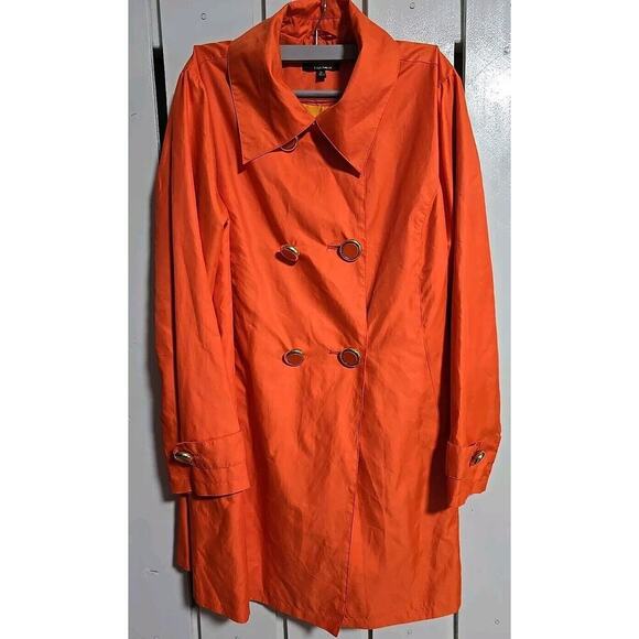 Twiggy London VTG Chic Rain Coat XL Bold Orange Retro Mod 60's Style Trench - Picture 1 of 15